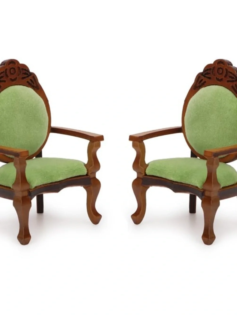2 Elegant Green Velvet Accent Chair with Carved Wood Frame